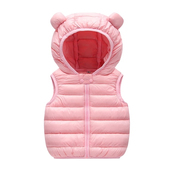 GiLiling Baby Boys Girls Hooded Puffer Vest Winter Lightweight Sleeveless Bear Ears Zipper up Jacket Down Vest Coat Kids (Pink, 18-24 Months)