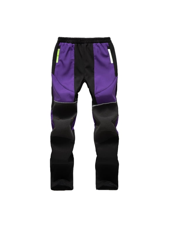 Kids Reinforced Knee Soft Shell Ski Pants, Reflective Strips Waterproof Windproof Fleece Lined Winter Trousers (Purple, 4-5 Years)