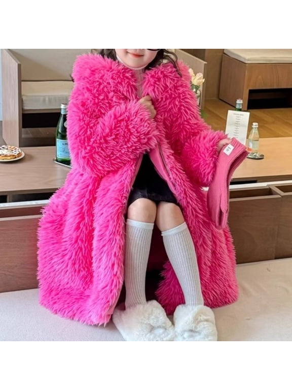 Kids Sherpa Fleece Jacket - Bunny Ears Hoodie Full Zip Fuzzy Faux Fur Soft Warm Winter Coat Outerwear Top (Hot Pink, 4-5 Years)
