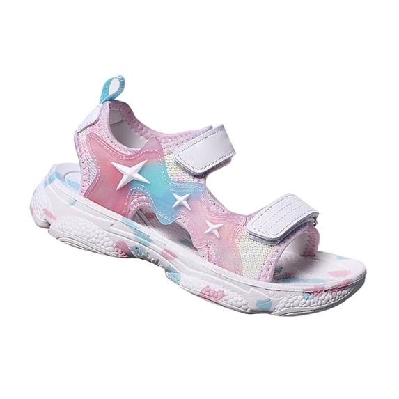 GiLiling Kids Sports Sandals, Open Toe Athletic Sandals with Adjustable Hook-and-Loop Straps, Lightweight MD Midsole Casual Summer Beach Outings Footwear (Pink, 8-9 Years)