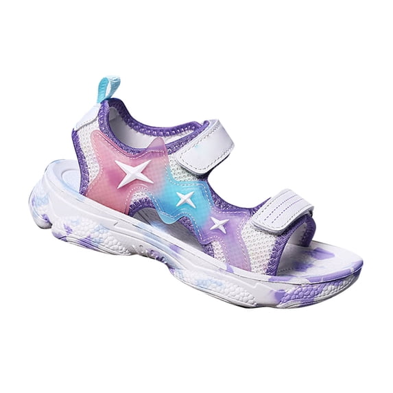GiLiling Kids Sports Sandals, Open Toe Athletic Sandals with Adjustable Hook-and-Loop Straps, Lightweight MD Midsole Casual Summer Beach Outings Footwear (Purple, 5.5-6 Years)