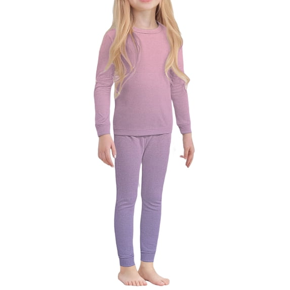 GiLiling Kids Thermal Base Layer Set - Solid Color Long Sleeve Shirt and Leggings, 2 Piece Lightweight Outfit (Pink, 5-6 Years)