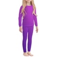 thumbnail image 1 of GiLiling Kids Thermal Base Layer Set - Solid Color Long Sleeve Shirt and Leggings, 2 Piece Lightweight Outfit (Purple, 3-4 Years), 1 of 4