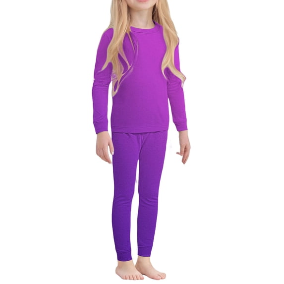 GiLiling Kids Thermal Base Layer Set - Solid Color Long Sleeve Shirt and Leggings, 2 Piece Lightweight Outfit (Purple, 3-4 Years)
