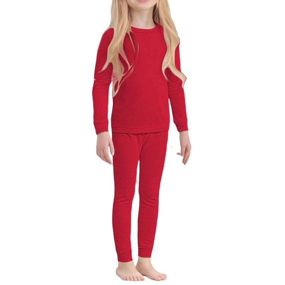 GiLiling Kids Thermal Base Layer Set - Solid Color Long Sleeve Shirt and Leggings, 2 Piece Lightweight Outfit (Red, 5-6 Years)