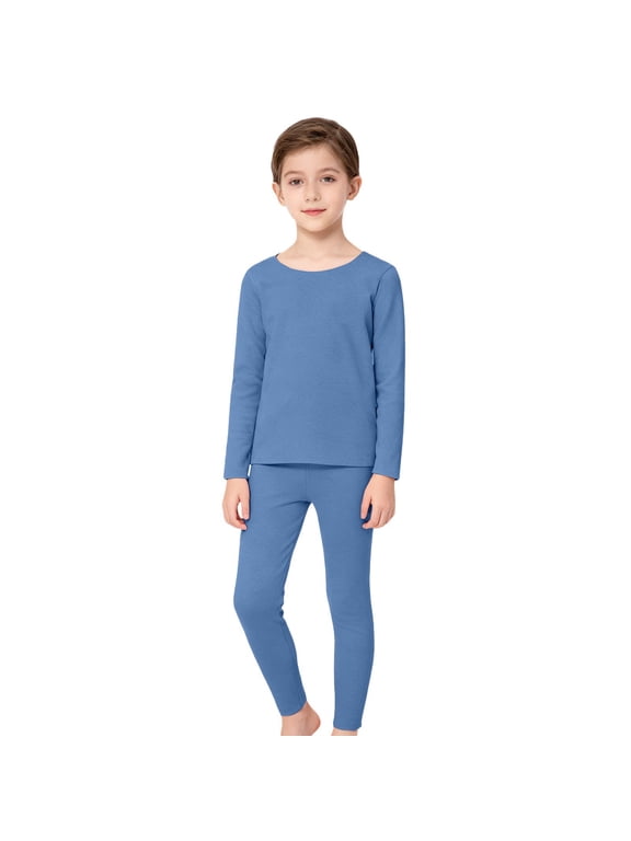 Kids Thermal Underwear Set, Long Sleeve Base Layer Top and Thermal Pants for Winter Warmth, Daily Wear and Layering (Dark Blue, 18-24 Months)