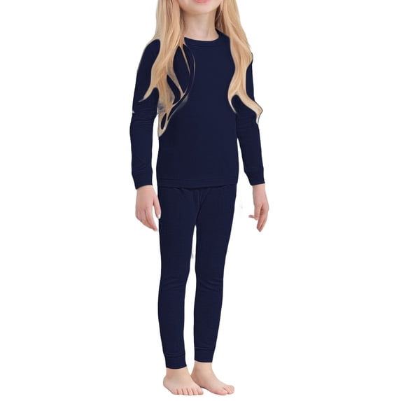 GiLiling Kids Thermal Underwear Set - Solid Color Long Sleeve Shirt and Leggings, 2 Piece Fall Outfit (Blue, 7-8 Years)