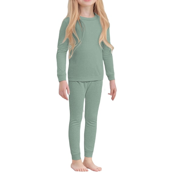 GiLiling Kids Thermal Underwear Set - Solid Color Long Sleeve Shirt and Leggings, 2 Piece Fall Outfit (Green, 4-5 Years)