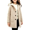 thumbnail image 1 of GiLiling Kids Toddler Boys and Girls Single Breasted Pea Coat Wool Blend Trench Coat Long Sleeve Mid Length Hooded Overcoat ﻿ (Khaki, 3-4 Years), 1 of 7