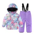 thumbnail image 1 of GiLiling Kids Two Piece Ski Suit with Hooded Jacket and Snow Bib Pants, Warm Insulated Winter Snowsuit for Outdoor Play (Purple, 4-5 Years), 1 of 6