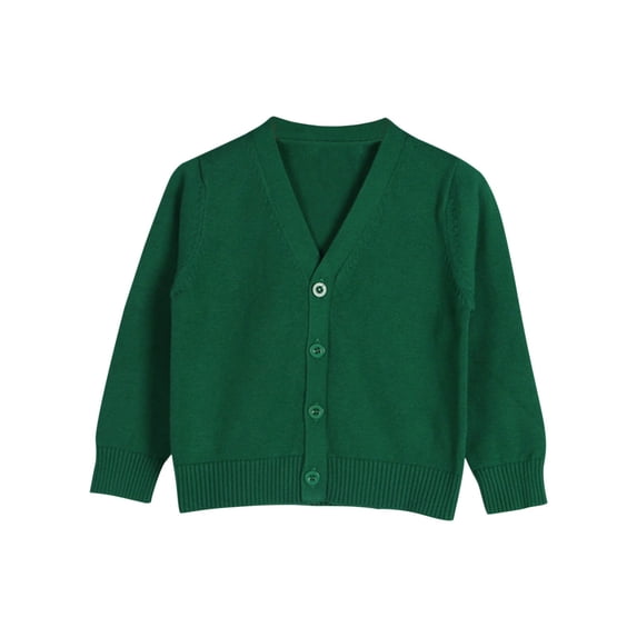 GiLiling Kids V Neck Cardigan - Solid Color Button Down Open Front Long Sleeve Knitted Sweater Coat for Girls Boys (Green, 9-10 Years)