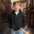 thumbnail image 1 of GiLiling Kids Waffle Hoodie - Boys Girls Solid Color Quarter Zip Long Sleeve Drawstring Hooded Sweatshirt with Pocket (Black, 16-17 Years), 1 of 9