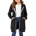 thumbnail image 1 of GiLiling Long Zip Up Hoodie for Girls, Fleece Zippered Casual Jacket, Fall Tunic Coat, Oversized Hooded Sweatshirt with Pockets (Black, 13-14 Years), 1 of 9