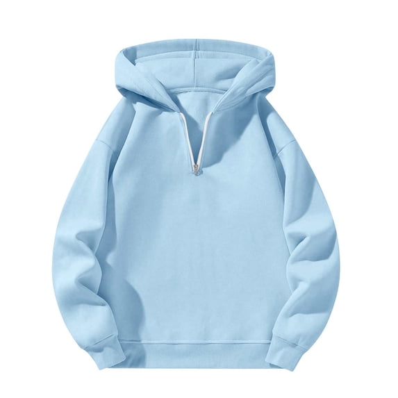 GiLiling Mens Hoodies Quarter Zip Long Sleeve Drop Shoulder Sweatshirts Baggy 1/4 Zip Workout Pullover Fall Streetwear (Light Blue, 13-14 Years)