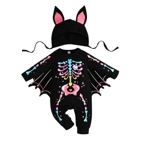 GiLiling My First Halloween Outfits Newborn Baby Boy Bat Cosplay Costume Infant Baby Hoodie Romper Bodysuit (Pink, 18-24 Months)