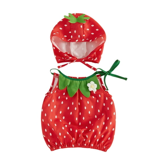 GiLiling Newborn Girl Quilted Strawberry Romper Infant Baby Sleeveless Tank and Hat Bodysuit Halloween Christmas Outfits (Red, 12-18 Months)