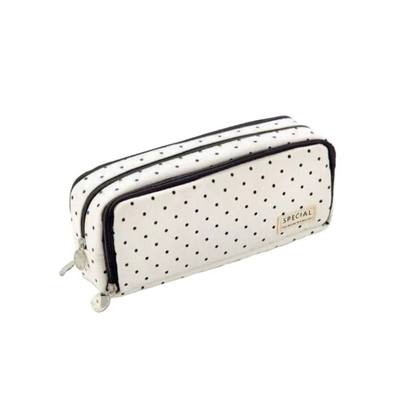 ​​GiLiling Pencil Case Handheld 3 Compartments Black Dots Design Large Storage Canvas Pen Bag Portable Organizer Utility Container Professional Accessory Case Writing Tools Manager​​