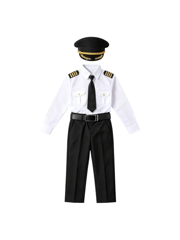 Pilot Costume for Kids Boys and Girls with Accessories Airline Captain pilot Costume With Hat Dress up Career Day (White, 3-4 Years)