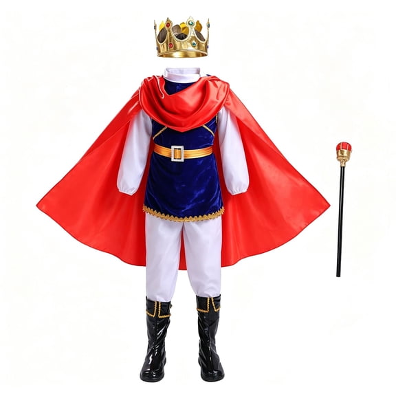 GiLiling Prince Charming Costume for Boys Kids Royal Prince King Outfit for Dress-Up Outfit Party Performance Outfits (Blue, 13-14 Years)