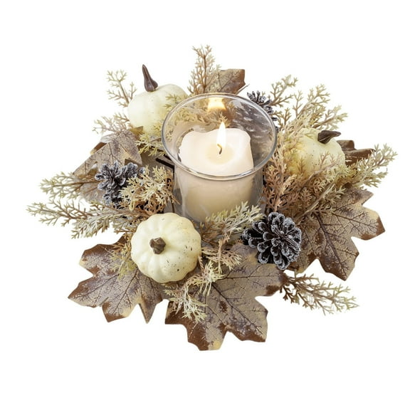 ​​GiLiling Pumpkin & Pinecone Small Decorative Wreath and Candle Holder​​ | Fall Thanksgiving Table Decor for Scented Home Atmosphere Enhancement and Rustic Entryway Styling