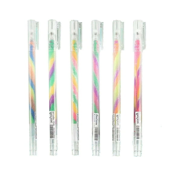 ​​GiLiling Rainbow Color-Changing Ballpoint Pen Professional Gradient Gel Ink System 6-Pack Writing Equipment Vibrant Artistry Tool Painting Coloring Application 5ml Capacity​​