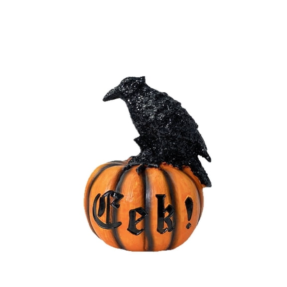 GiLiling Resin Crow Pumpkin Desktop Ornament | Halloween Desktop Scene Prop for Holiday Craft Displays, Festival Atmosphere Enhancement, and Collectible Gothic Accents