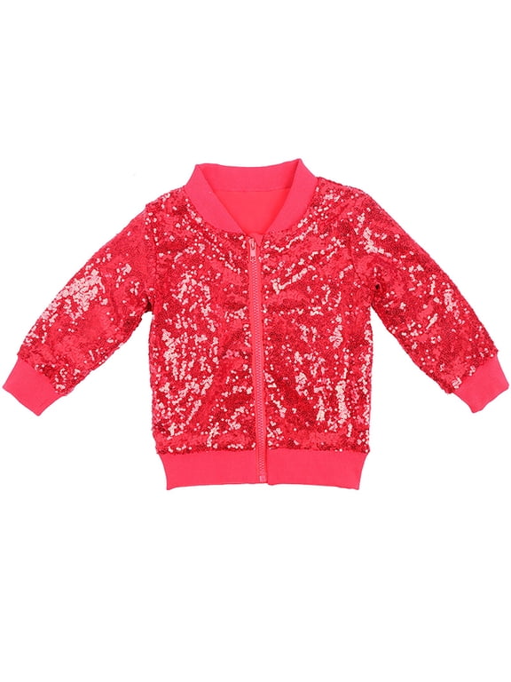 Sequins Jackets for Toddler Zipper Long Sleeve Glitter Jackets Coats Kids Baby Boys Girls Solid Sequins Coats Tops (RD2, 2 Years)