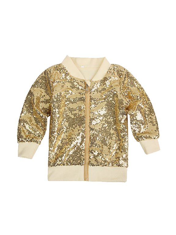 Sequins Jackets for Toddler Zipper Long Sleeve Glitter Jackets Coats Kids Baby Boys Girls Solid Sequins Coats Tops (Rose Gold, 4 Years)