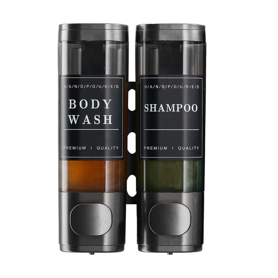 GiLiling Shampoo and Conditioner Dispenser, Shower Dispenser 2 Chamber No Drill Shampoo Dispenser for Shower Wall Mounted Shower Soap Dispenser for Bathroom Hotel, 2 * 300ml