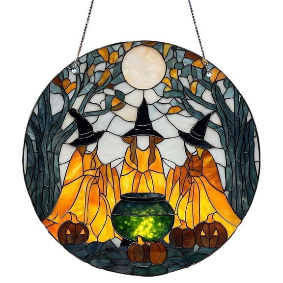 ​​GiLiling Skeleton Stained Glass Hanging Pendant - Colorful Gothic Acrylic Wall Decor for Window Garden Halloween Light Show Effects, Reflective Seasonal Display​​