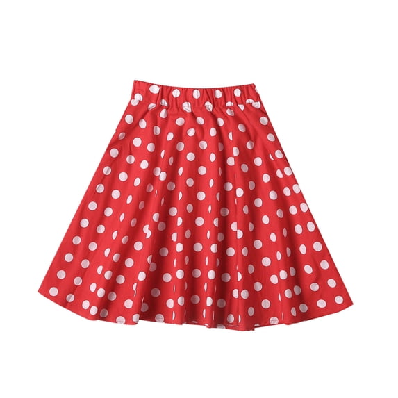 GiLiling Skirts for Girls Polka Dot A-Line Skirt Elastic Waist Flared Skirt for Casual Spring and Summer Everyday Wear (ReD 2, 5-6 Years)