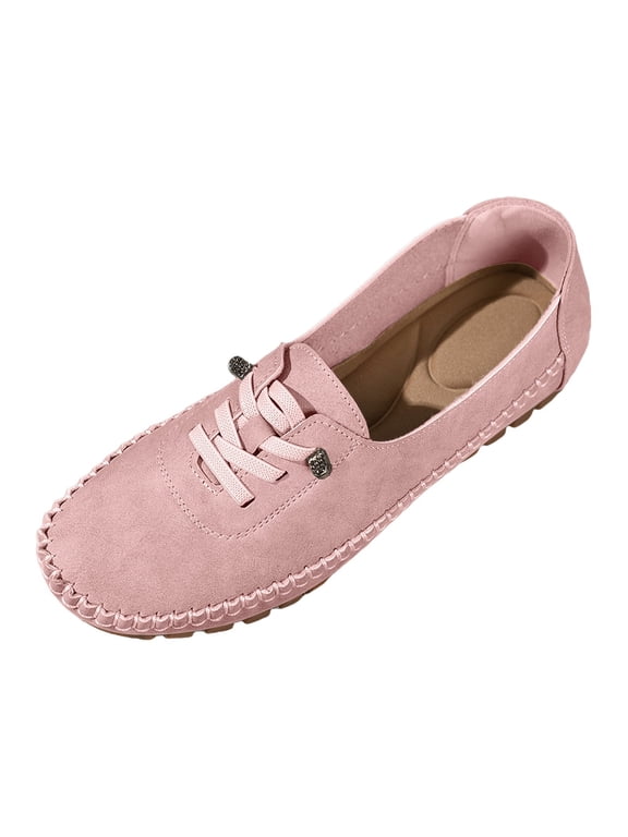 Slip on Flat Loafers for Women Orthopedic Slip on Flats Suede Tassel Bowknot Round Toe Loafer Arch Support Non-slip Low Top Walking Shoes (Pink, 36)