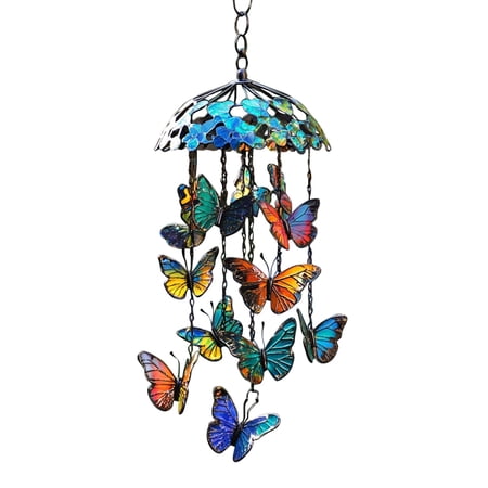 GiLiling Stained Glass Butterfly Wind Chime Ornament | Melodic Outdoor/Indoor Hanging Decor with Prismatic Reflections for Patio, Garden, and Nature-Inspired Spaces