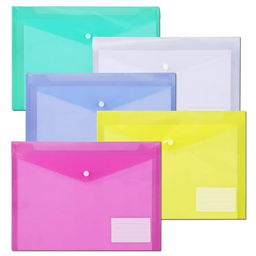 GiLiling Start School Season 10 Pack Folders Plastic Envelopes Clear Plastic File Folder Document Letter A4 Size Poly File Envelopes with Label Pocket Snap Button for Home Work Office Organizer
