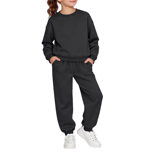 GiLiling Sweatsuit Set for Boys Girls 2 Piece Hooded Sweatshirt Jogger Sweatpants Tracksuit Kids Athletic Solid Outfits (Black, 12-18 Months)