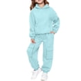thumbnail image 1 of GiLiling Teen Girls 2-Piece Sweatsuit Set, Fleece Hoodie and Jogger Pants, Youth Kids Ribbed Cuffs Oversized Pockets Outfit (Light Blue, 5-6 Years), 1 of 9