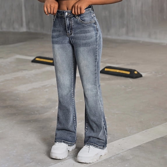 GiLiling Teen Girls Baggy Cargo Jeans High Waist Wide Leg Washed Denim Pants Elastic Waist Y2K Vintage Aesthetic (Blue, ) (Blue, 13-14 Years)