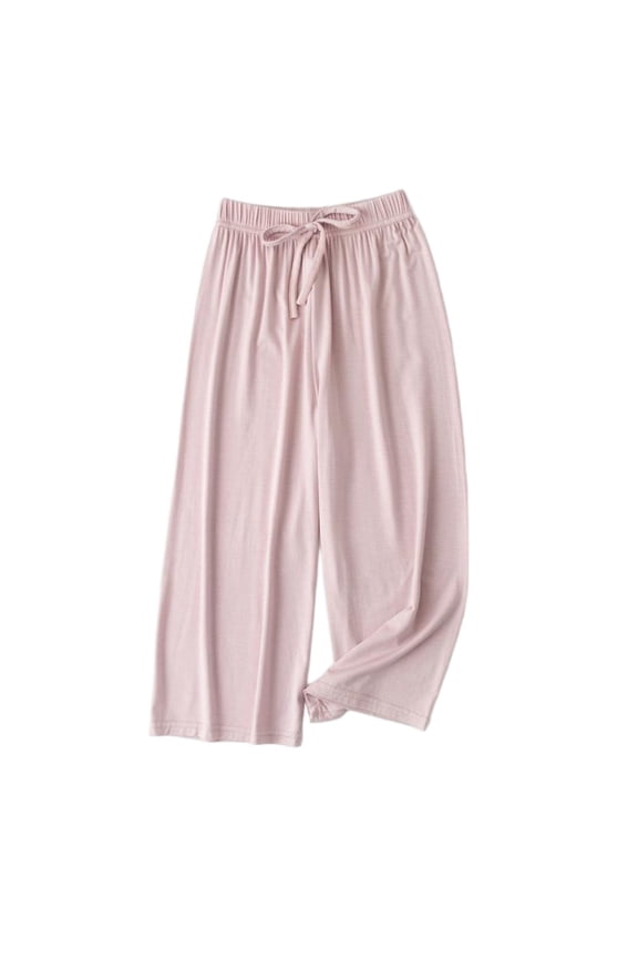 Teen Girls Baggy Pants Cotton Straight Wide Leg Elastic Waist Trousers Drawstring Casual Summer Solid Pants (Pink, 8-9 Years)
