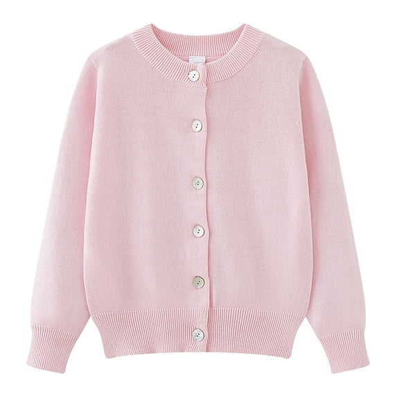 GiLiling Teen Girls Crewneck Cardigan Sweater, Long Sleeve Button Knit School Uniform Top for Fall Winter Casual Outerwear (Pink, 13-14 Years)