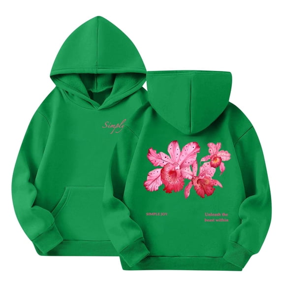GiLiling Teen Girls Cute Pullover Hoodie Kids Floral Graphic Hooded Sweatshirt Trendy Fall Sweater Preppy Jacket (Green, 2-3 Years)