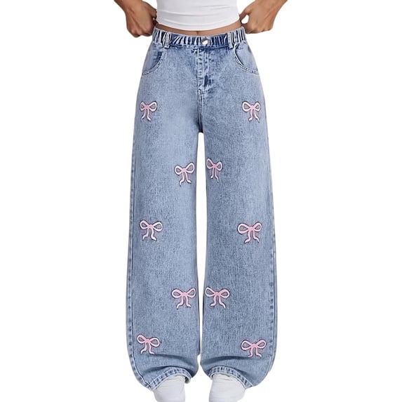 GiLiling Teen Girls Y2k Baggy Jeans Wide Leg High Waist Elastic Waist Vintage Aesthetic Cargo Denim Pants (Blue, 13-14 Years) (Blue, 11-12 Years)