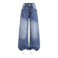 thumbnail image 1 of GiLiling Teen Girls Y2k Baggy Jeans Wide Leg High Waist Elastic Waist Vintage Aesthetic Cargo Denim Pants (Blue-D, 9-10 Years), 1 of 8