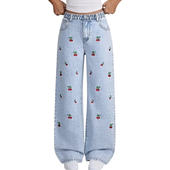 GiLiling Teen Girls Y2k Baggy Jeans Wide Leg High Waist Elastic Waist Vintage Aesthetic Cargo Denim Pants (Blue-G, 7-8 Years)