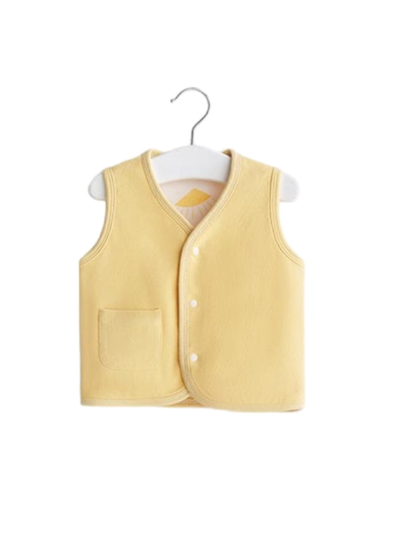 Thin Baby Vest for Girls and Boys Purcotton Toddler Cardigan for Kids Baby Cotton Warm Unisex Infant to Padded Waistcoat (Light Yellow, 3-6 Months)