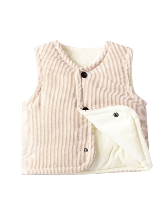 Toddler Baby Boy Girls Corduroy Jacket Cotton Warm Vest Sleeveless Winter Coats for Kids Padded Waistcoat Outwear (Beige, 18-24 Months)