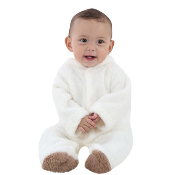 GiLiling Toddler Baby Boys Girls Fleece Rompers Cute Bear Ears Hooded Plush Jumpsuits Keep Warm Fall Winter Outfits (White, 9-12 Months)