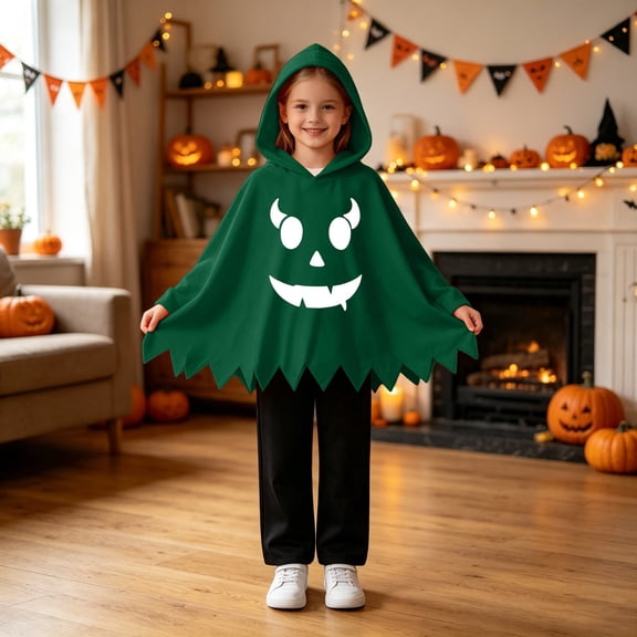 GiLiling Toddler Baby Boys and Girls Halloween Ghost Cloak Hooded Top Black Pants Boo Spooky Ghost Dress-Up Outfit Clothes (Blackish Green, 6-9 Months)
