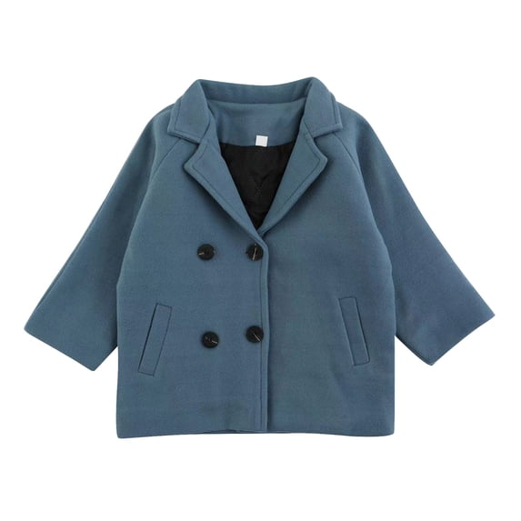 GiLiling Toddler Baby Boys and Girls Plaid Jacket Elegant Notched Collar Double Breasted Wool Blend Over Pea Coat Trench Coat (Light Blue, 18-24 Months)