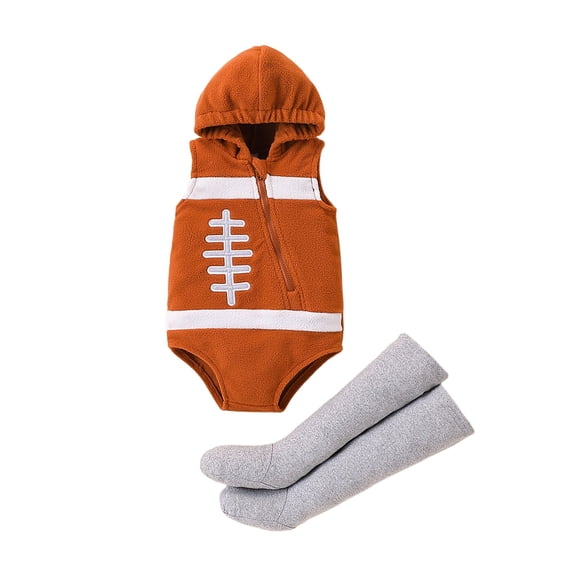 GiLiling Toddler Baby Boys and Girls Football Player Costume Sleeveless Hoodies Rugby Outfit Zipper Bodysuit with Warm Sock (Brown, 6-9 Months)