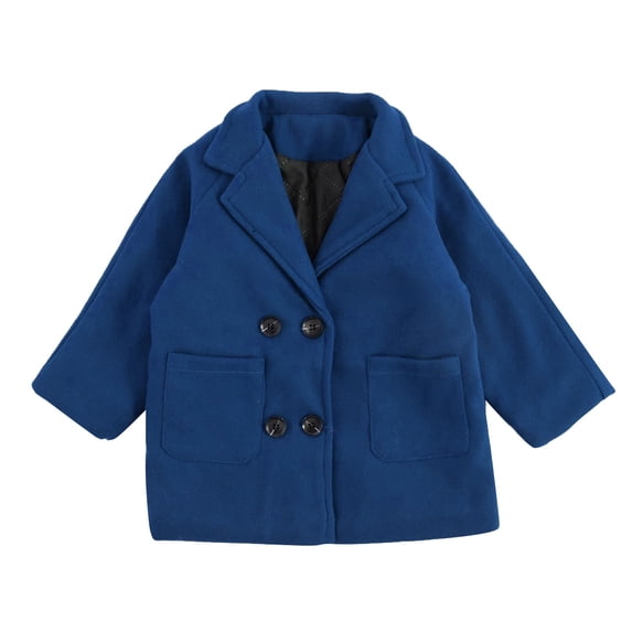 GiLiling Toddler Baby Boys and Girls Plaid Jacket Elegant Notched Collar Double Breasted Wool Blend Over Pea Coat Trench Coat (Blue, 7-8 Years)